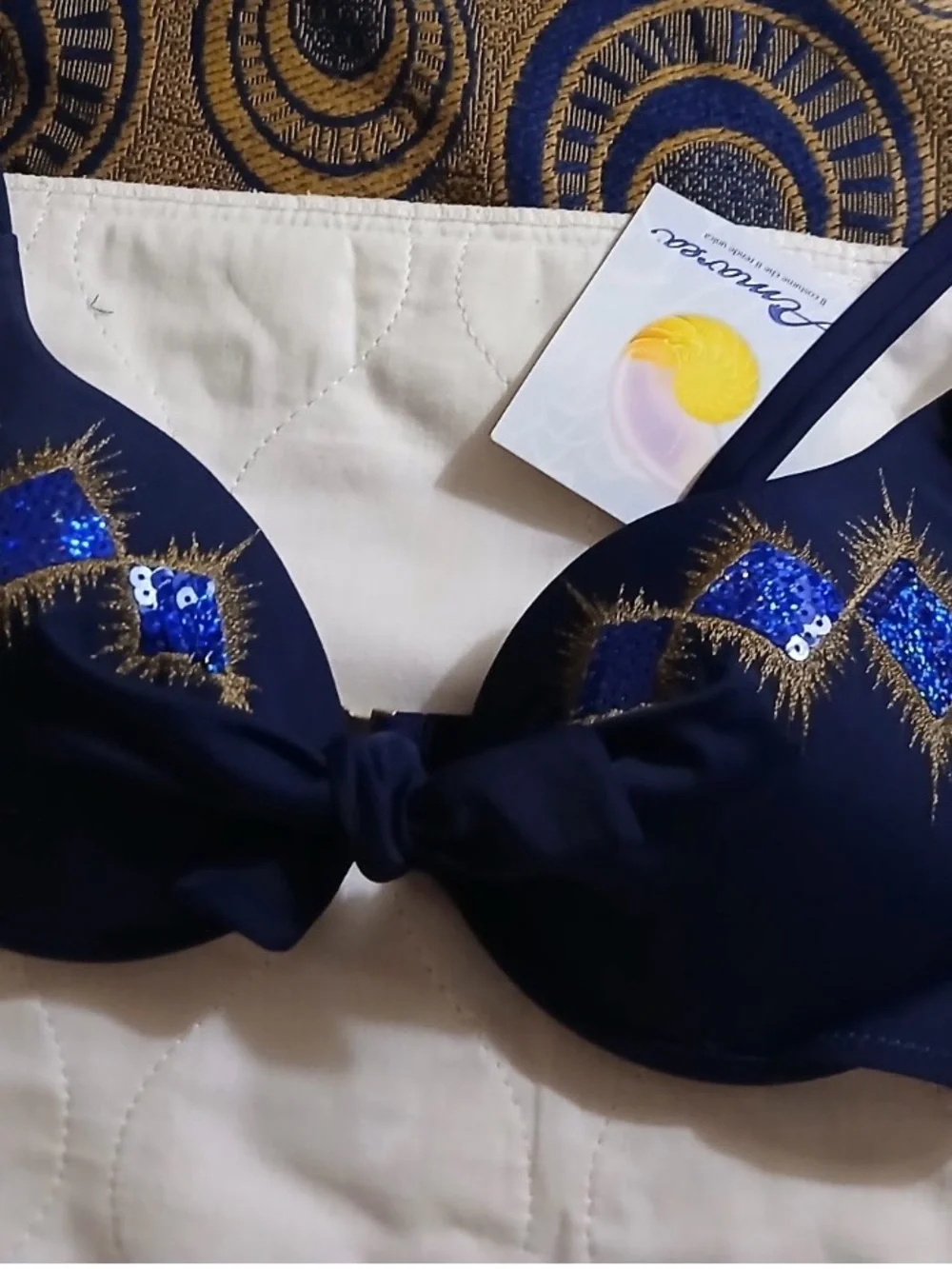 Amarea Navy Padded Bikini Bra with High-Rise Bottoms